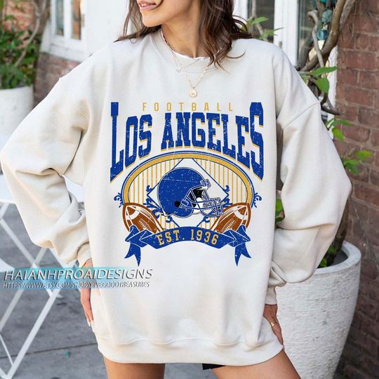 Discover Los Angeles Football 1936 Vintage Sweatshirt, Retro Blue Gold Helmet Crewneck, Classic LA Sports Fan Sweater