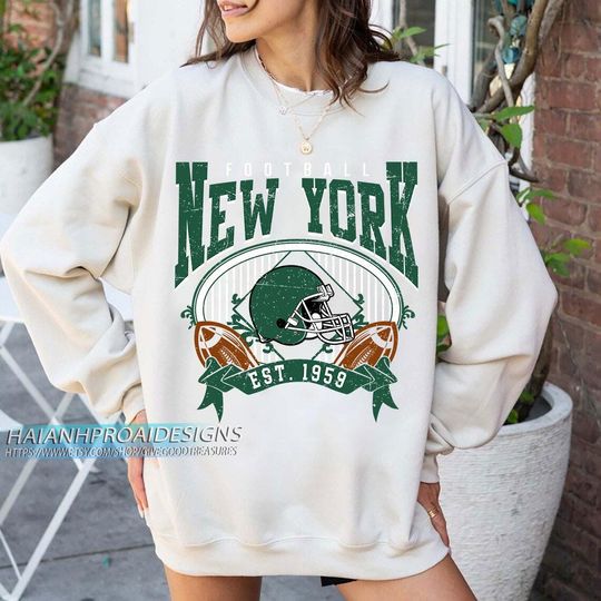 Discover New York Football 1959 Retro Sweatshirt, Vintage Green Helmet Crewneck, Classic New York Sports Fan Sweater