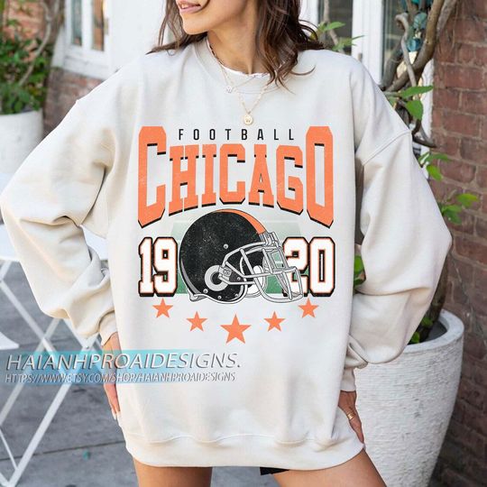 Discover Chicago Football 1920 Vintage Sweatshirt, Retro Sports Helmet Crewneck, Classic State Pride Fan Sweater, Game Day Gift Shirt