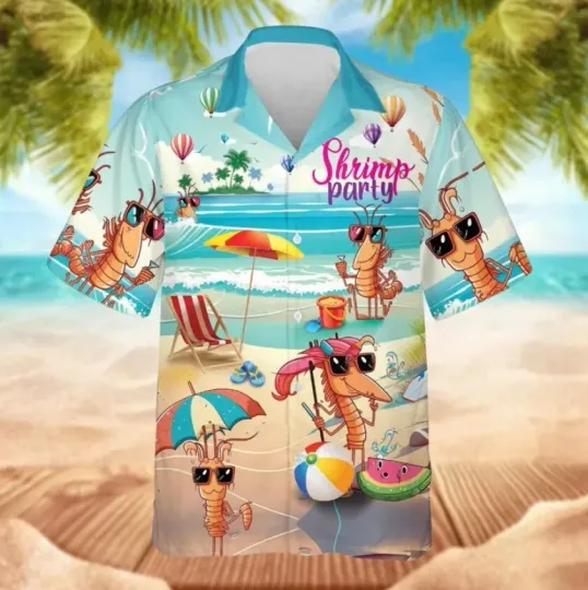 Shrimp Party Hawaiian Shirt, Summer Vacation Shirt for Men