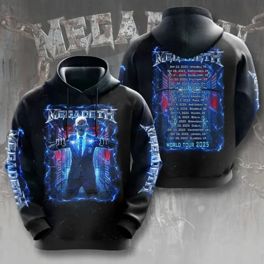 Discover Megadeth Heavy Metal Rock Band World Tour 2025 3D Hoodie