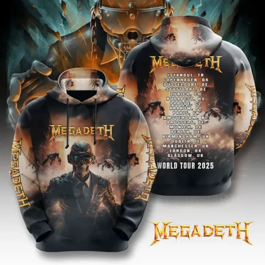 Discover Megadeth Heavy Metal Rock Band World Tour 2025 3D Hoodie