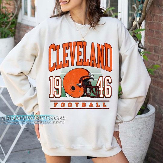 Discover Cleveland Football Vintage Sweatshirt, Retro Sports Helmet, Game Day Gift