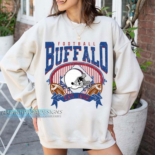 Discover Buffalo Football Vintage Sweatshirt, Retro Sports Helmet, Game Day Gift