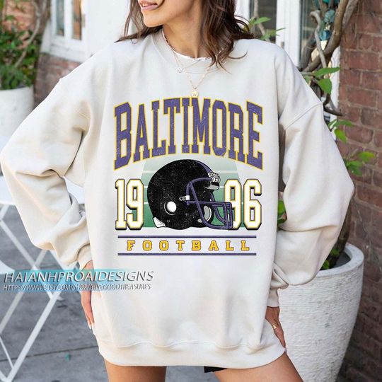 Discover Baltimore Football Vintage Sweatshirt, Retro Sports Helmet, Game Day Gift