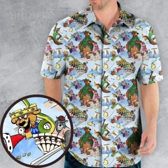 Robin Hood Cartoon Characters Pattern Hawaiian Shirt, Gift Ideas for Cartoon Fan