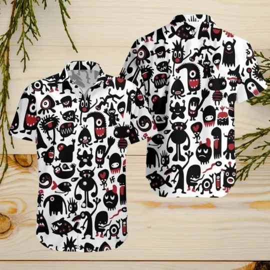 Discover Halloween Hawaiian Shirt – Cartoon Monster Pattern, Fun Spooky Party Outfit