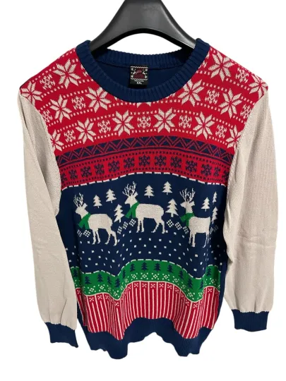 Discover Holiday Sweater Ugly Christmas Crew Neck Sweater Size XXL Reindeer SnowFlakes