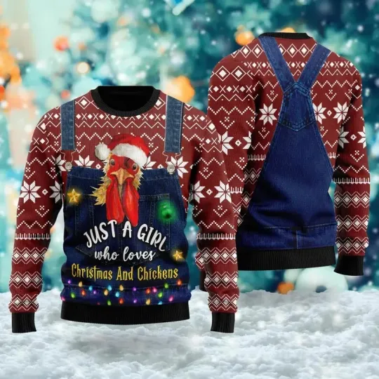 Discover Just A Girl Who Loves Christmas And Chicken Farmer Ugly Christmas Sweater