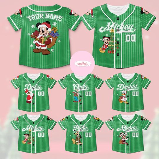 Discover Personalized All Characters Santa Disney Christmas Baseball Jersey, Mickey's Very Merry Christmas Party 2025, Mickey and Friends Kids Adult