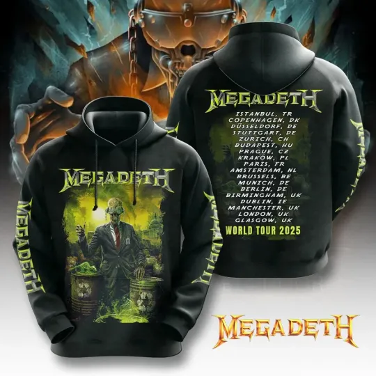 Discover Megadeth Heavy Metal Rock Band World Tour 2025 3D Hoodie