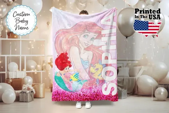 Discover Disney The Little Mermaid Ariel Portrait Art Customize Fleece Blanket