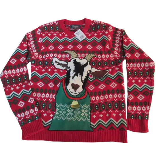 Discover 33 Degrees Womens Ugly Christmas Sweater L Red Knit Goat Acrylic Pullover NEW