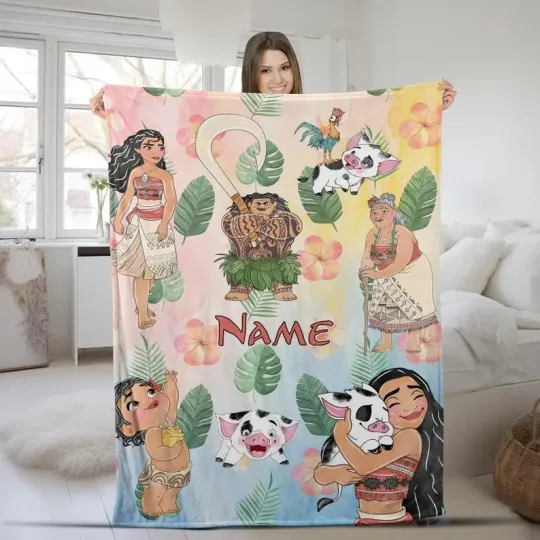 Discover Disney Moana WDW Disneyland Maui Hei Hei Family Pastel Customize Fleece Blanket