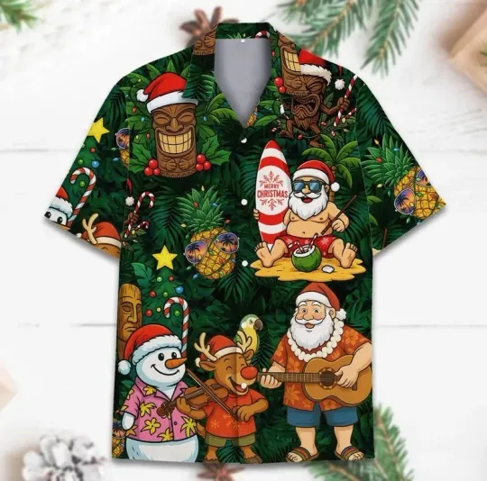 Santa Tiki Christmas in July Hawaiian Shirt Men Women Youth
