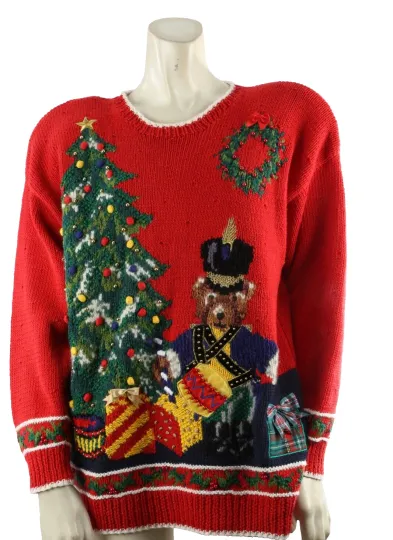 Discover Vintage Marisa Christina 1992 Red Christmas Knit Winter Ugly Sweater Size M