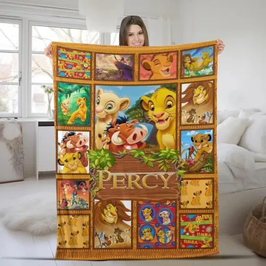 Discover Disney Lion King Cartoon Characters Simba Timon Pumbaa Customize Fleece Blanket