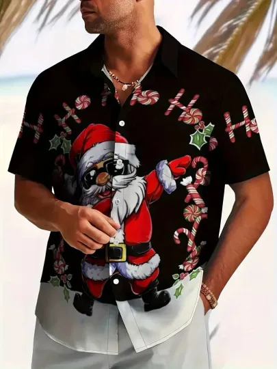 Discover Santa Dabbing Hawaiian Print Short Sleeve