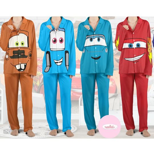Discover Personalized All Characters Disney Cars Pajamas Set, Lightning McQueen Mater Sally Carrera Doc Hudson Cars Christmas Pajamas Kids Adult Tee
