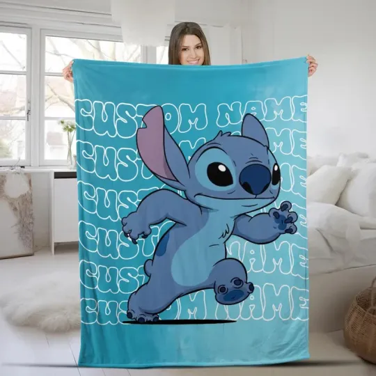 Discover Disney Lilo Stitch Stitch Running Pose Blue Customize Fleece Blanket