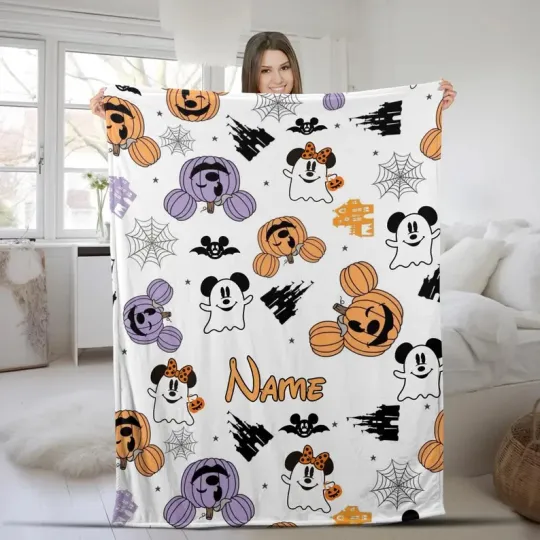 Discover Disney Mickey Halloween Spooky Season Pumpkin Customize Fleece Blanket