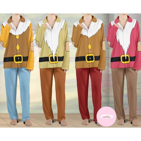 All Characters Disney Snow White and the Seven Dwarfs Pajamas Set, Disney Princess Snow White 7 Dwarfs Christmas Pajamas Kids Adult Matching