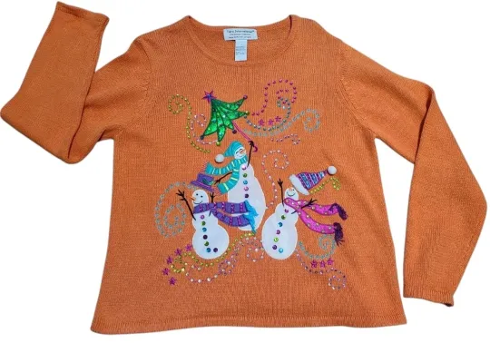Discover Vintage Tiara International Christmas Sweater Large Snowman Ugly Christmas