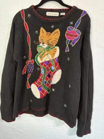 Discover Crazy Cat Lady Christmas Ugly Sweater Cat Party Black Women’s Sz Large