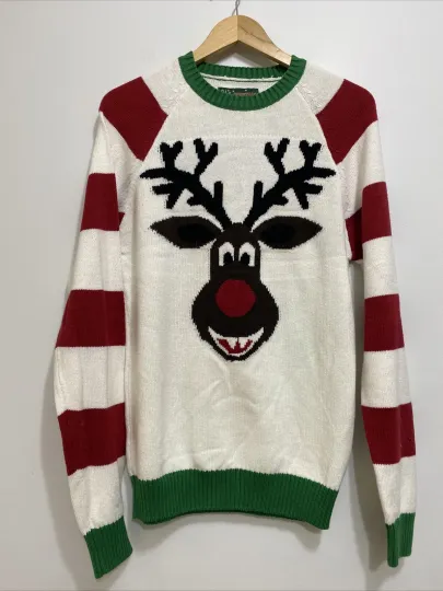 Discover Ugly Christmas Sweater Unisex Small Cotton Blend Reindeer Red Green White
