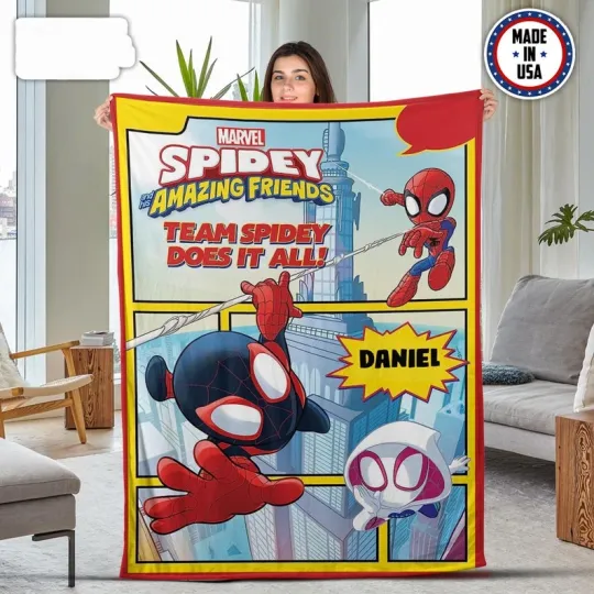 Discover Disney Spidey & Friends Superheroes Swinging Webs Customize Fleece Blanket
