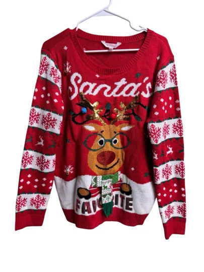 Discover Santa’s Favorite Reindeer Ugly Christmas Sweater XL Red Holiday Party