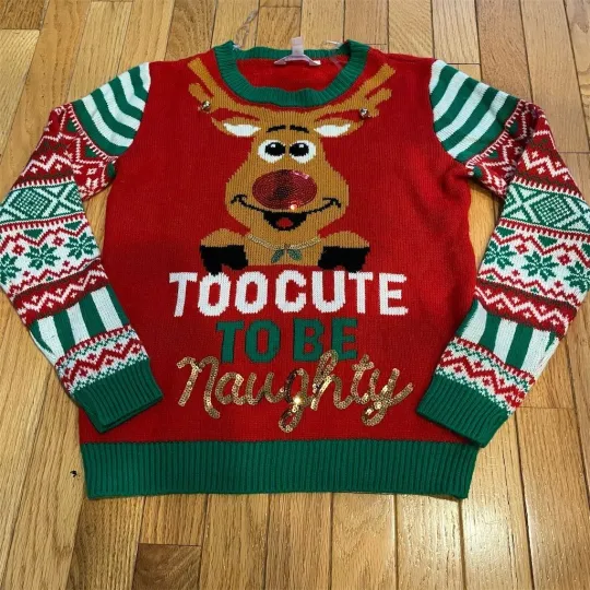 No Boundaries Women's Ugly Christmas Sweater S Reindeer Sequin Holiday