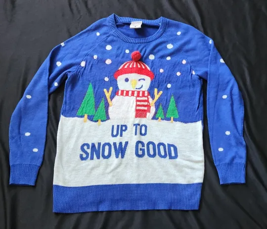 Discover Well Worn Brand Snowman Holiday Sweater "Up To Snow Good" Ugly Christmas Medium