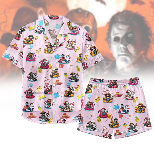 Halloween Pajamas Set, Horror Character Short Pajamas, Michael Myers Sleepwear Matching For Family, Spooky Season Lounge Set