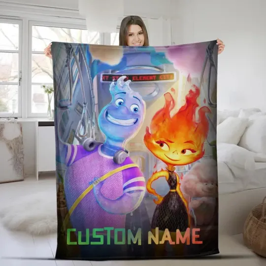 Discover Disney Elemental Fire & Water Ember & Wade Walking Date Customize Fleece Blanket
