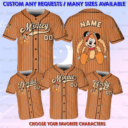 Discover Mickey And Friends Thanksgiving Turkey Jersey, Mickey And Friends Turkey Thankful Shirt, Mickey Mouse Turkey Costume Jersey