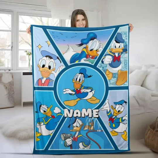 Discover Disney Donald Duck Cartoon Blue Graphics Customize Fleece Blanket