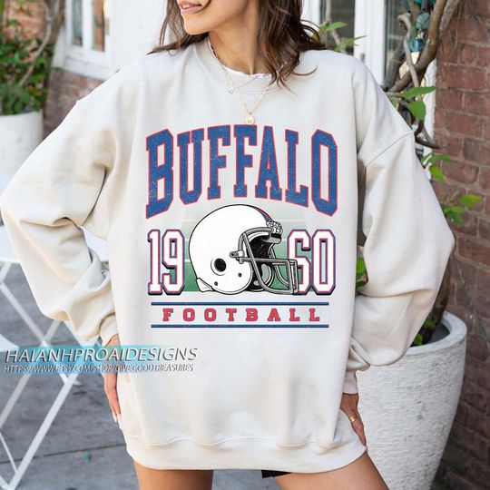 Discover Buffalo Football Vintage 1960 Sweatshirt, Retro White Helmet Crewneck, Classic Buffalo Fan Shirt, Old School Game Day Gift