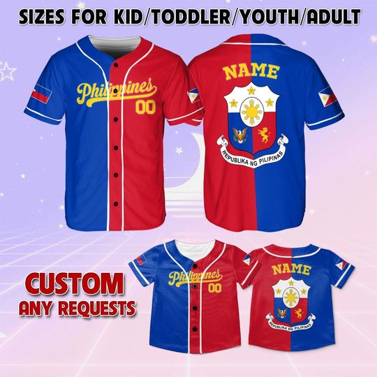 Discover Personalized Philippines Baseball Jersey, Philippines Family Matching Shirt, Custom Philippines Baseball Jersey, Philippines Flag Jersey