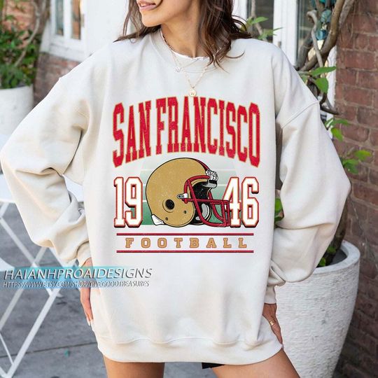 Discover San Francisco Football Vintage 1946 Sweatshirt, Retro Gold Helmet Crewneck, Classic San Francisco Fan Shirt, Old School Game Day Gift