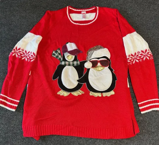Ugly Cute Christmas Sweater Womans  Penguin Homies 1X [16W] 'V23'