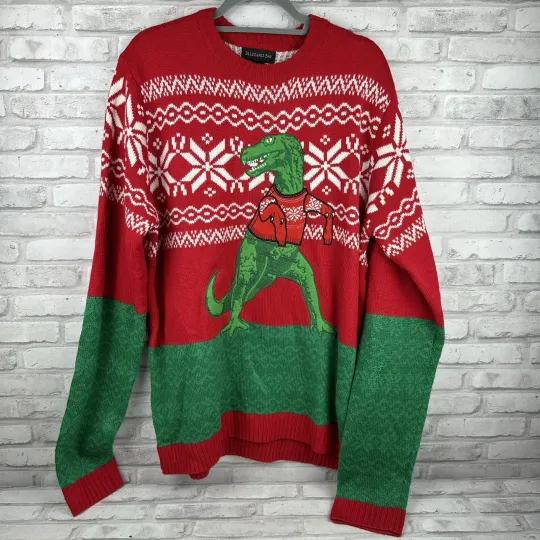 Blizzard Bay Ugly Christmas Sweater Santa Dinosaur T-Rex Size XL