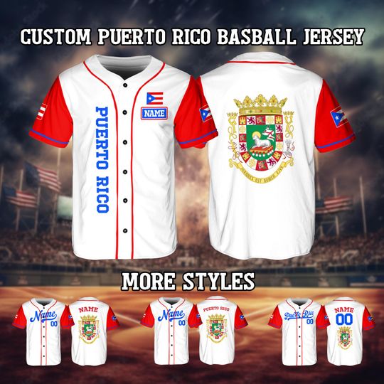 Discover Personalized Name And Number Puerto Rico Baseball Jersey, Personalized Puerto Rico Sports Team Jersey,Custom Family Matching Baseball Jersey