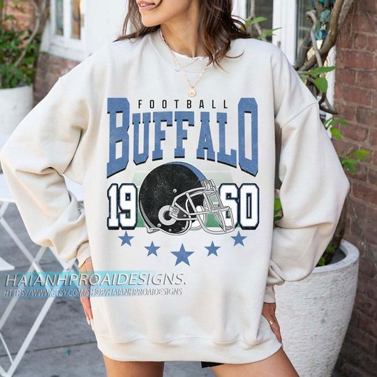 Discover Buffalo Football Vintage Sweatshirt, Retro Sports Helmet, Game Day Gift