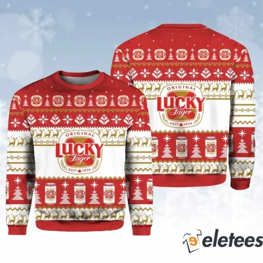 Discover Lucky Lager Christmas Ugly Sweater 1SM7OFVW