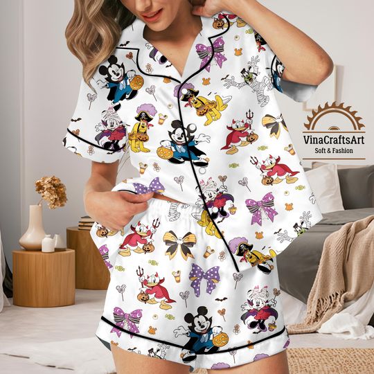 Discover Halloween Pajamas Set, Cute Disney-Inspired Characters Pajamas, Spooky Loungewear Gift, Mickey Cruise Pajamas, Disney Lover Loungewear