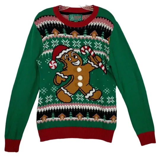 Discover Ugly Christmas Sweater Mens Gingerbread Man Size M Knit Pullover Double Sided