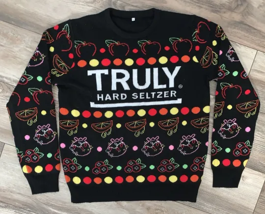 Discover Truly Hard Seltzer Sweater Wm Med Ugly Xmas Sweater Top Neon Fruit Print