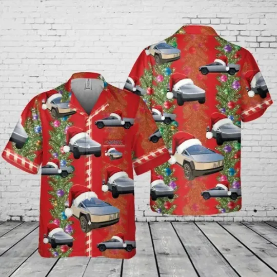 Tesla Cybertruck Christmas Hawaiian Shirt for Men