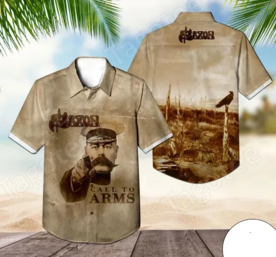 Discover Saxon Call To Arms Album Cover Hawaiian Shirt